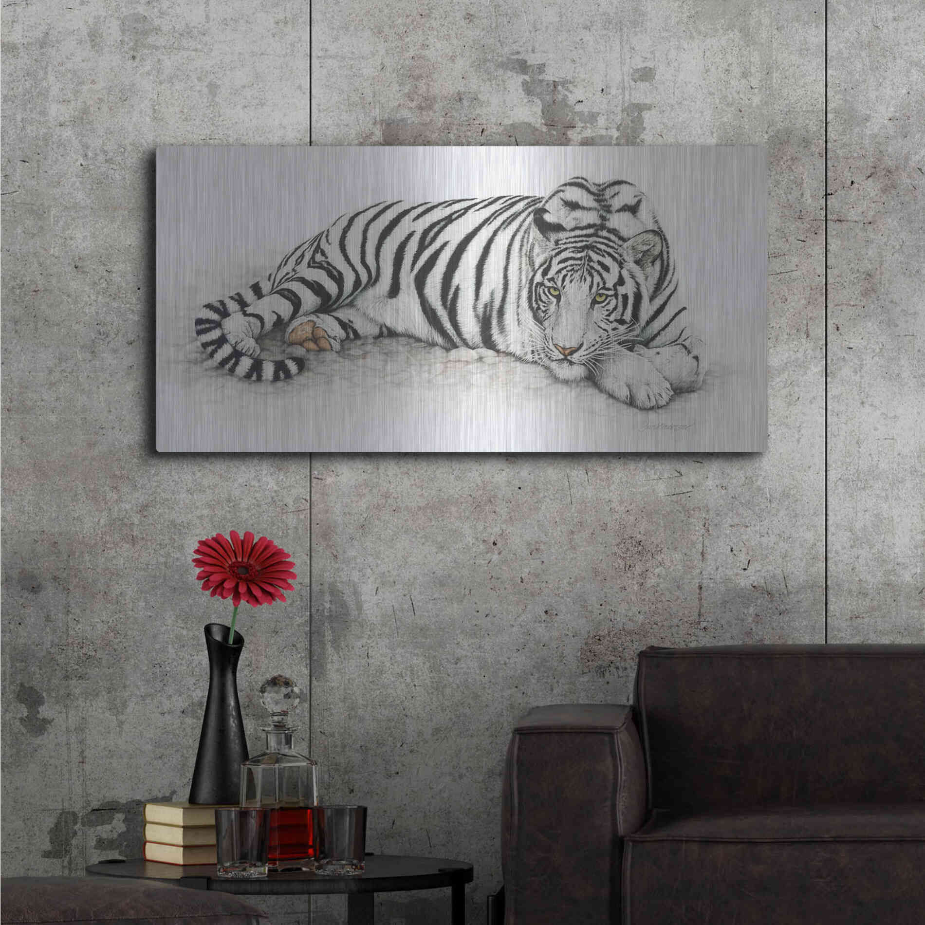 Luxe Metal Art 'Siberian Tiger' by Jan Henderson, Metal Wall Art,48x24