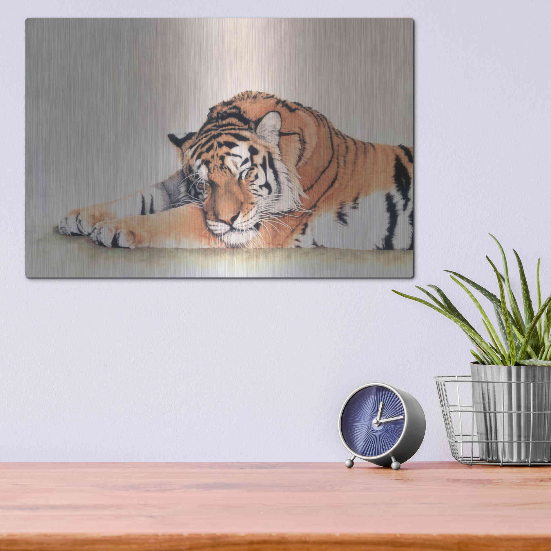 Luxe Metal Art 'Sleeping Tiger' by Jan Henderson, Metal Wall Art,16x12