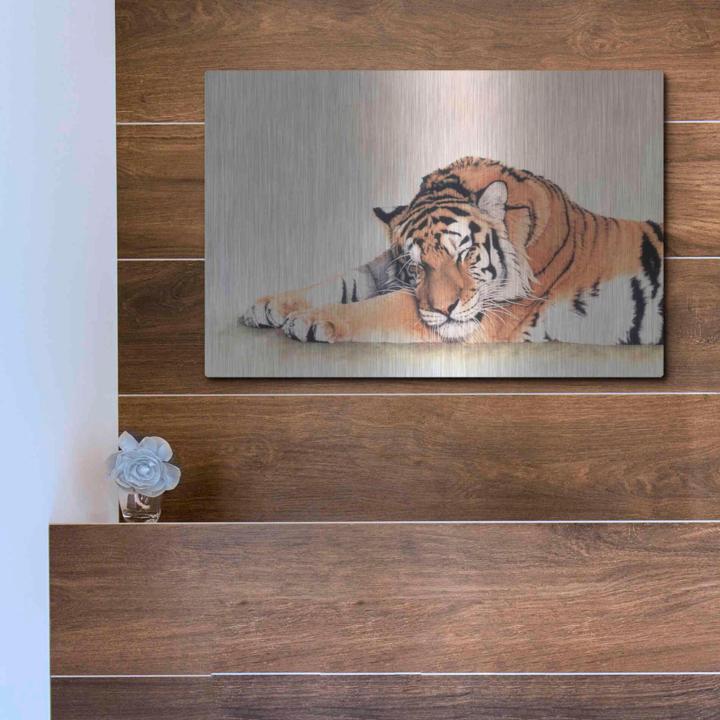 Luxe Metal Art 'Sleeping Tiger' by Jan Henderson, Metal Wall Art,16x12