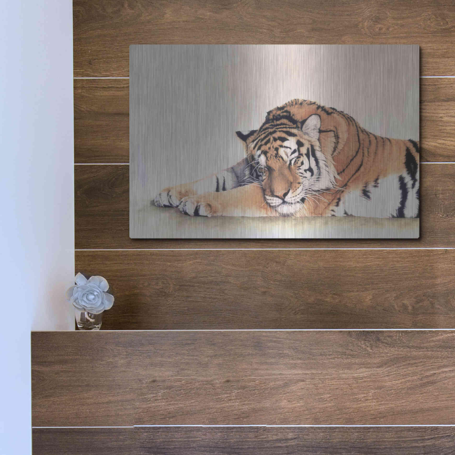 Luxe Metal Art 'Sleeping Tiger' by Jan Henderson, Metal Wall Art,16x12