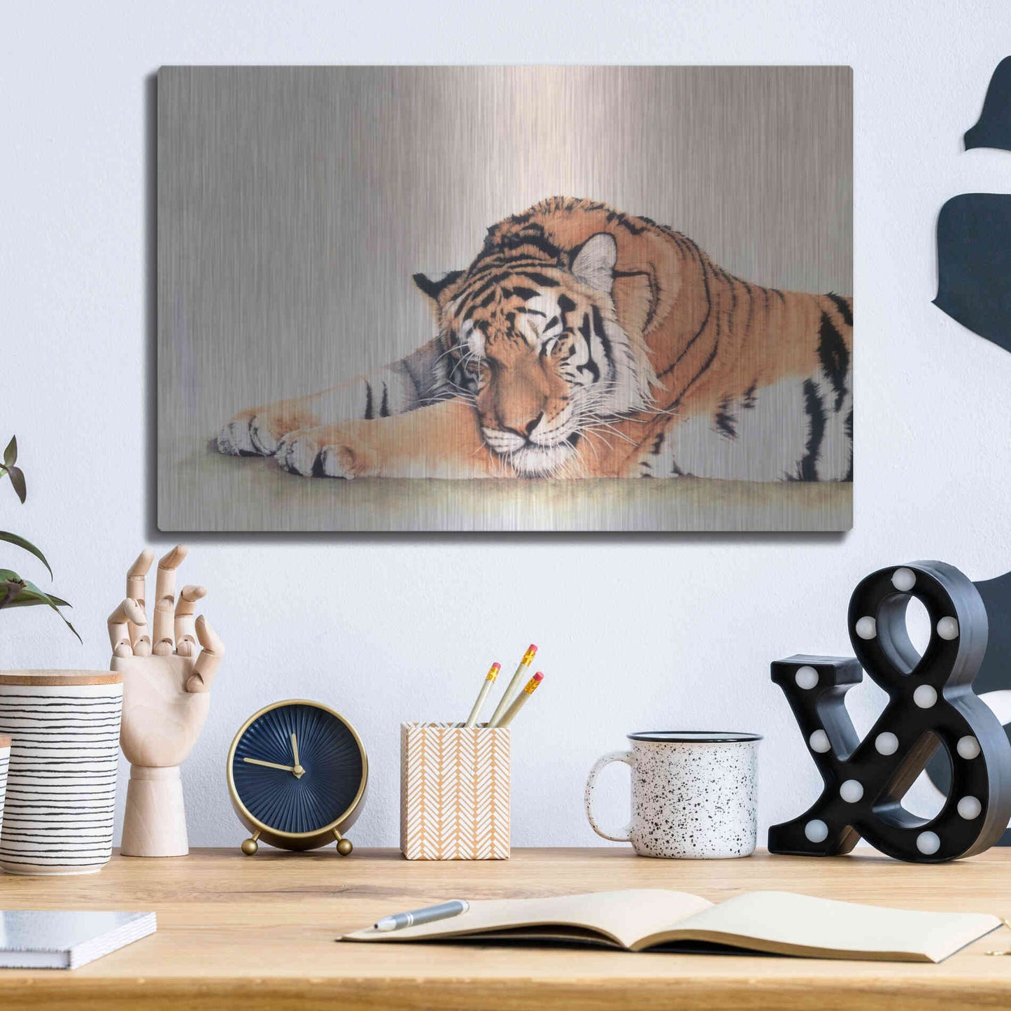 Luxe Metal Art 'Sleeping Tiger' by Jan Henderson, Metal Wall Art,16x12