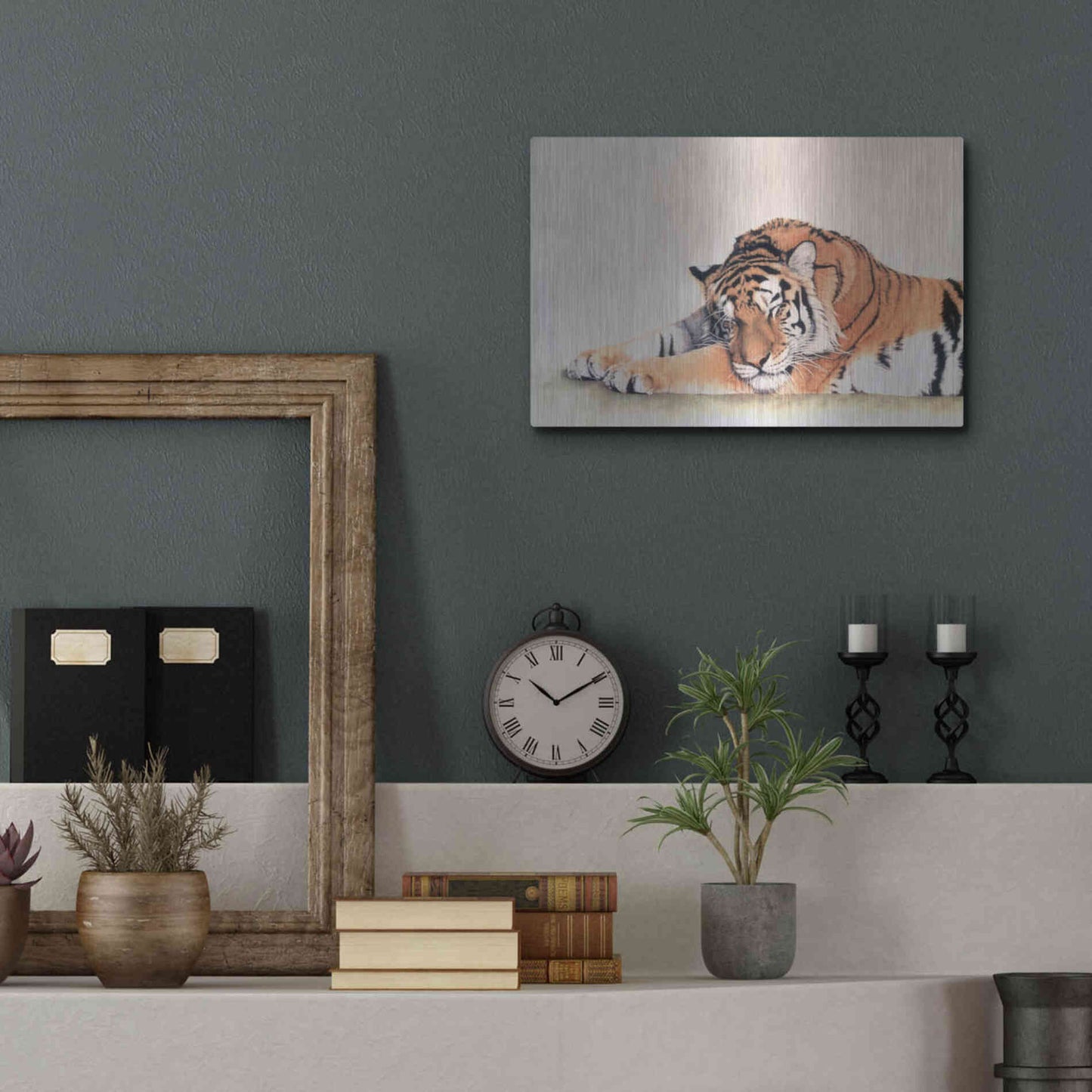Luxe Metal Art 'Sleeping Tiger' by Jan Henderson, Metal Wall Art,16x12