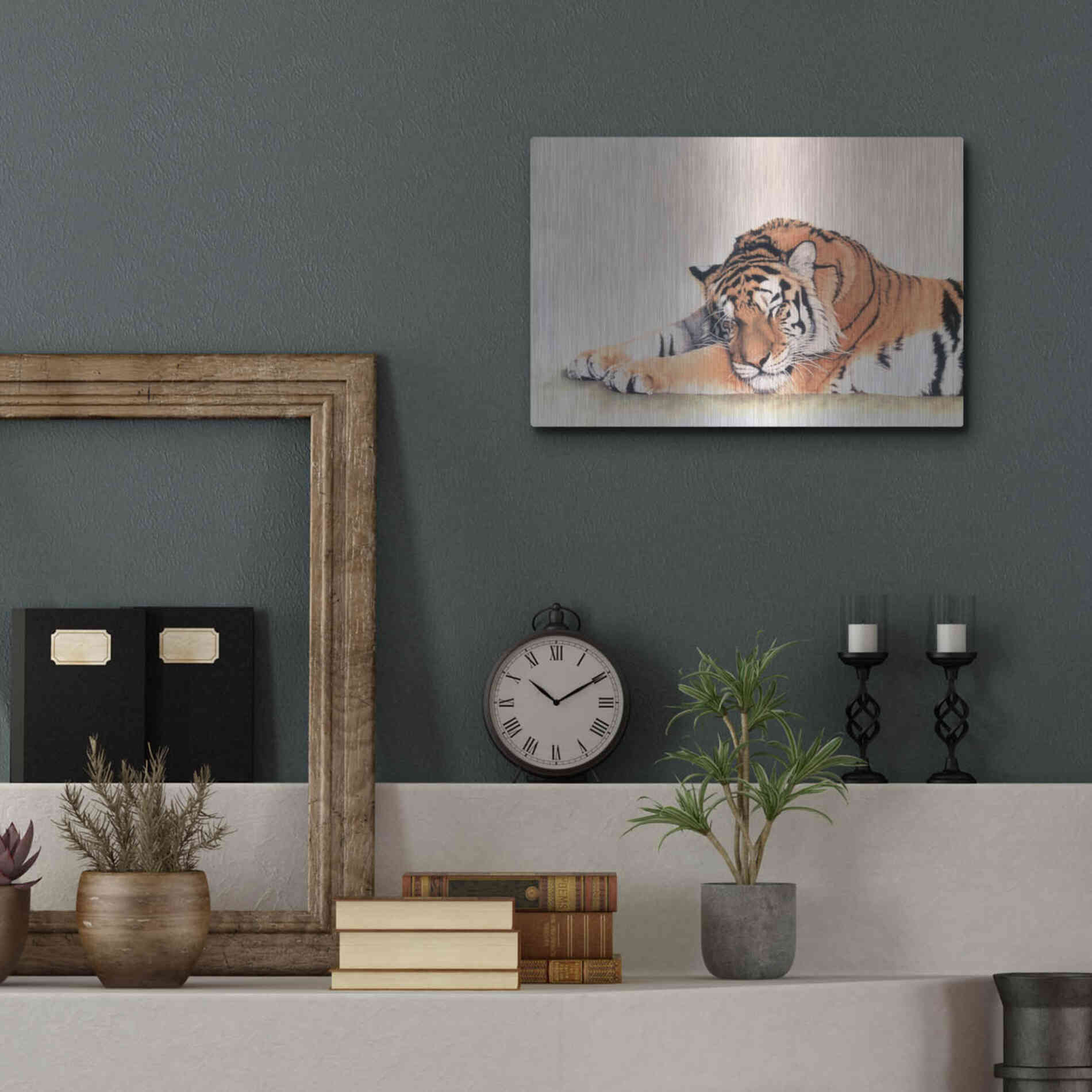 Luxe Metal Art 'Sleeping Tiger' by Jan Henderson, Metal Wall Art,16x12
