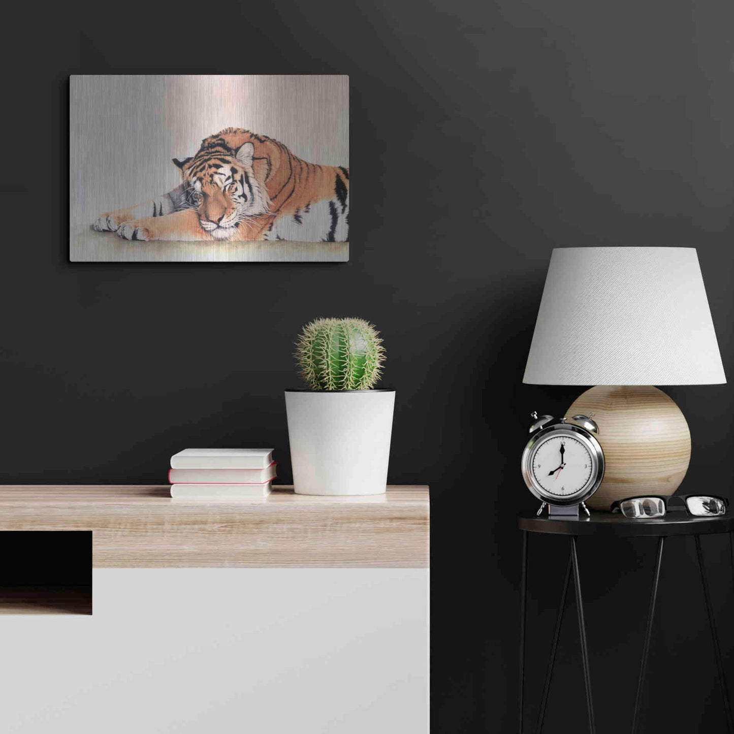 Luxe Metal Art 'Sleeping Tiger' by Jan Henderson, Metal Wall Art,24x16