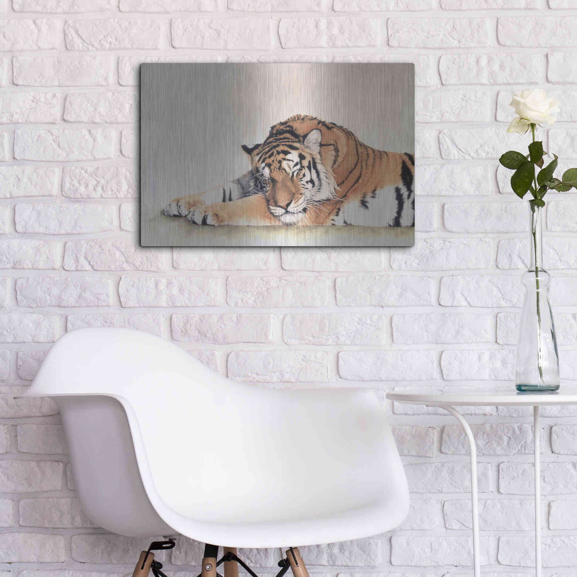 Luxe Metal Art 'Sleeping Tiger' by Jan Henderson, Metal Wall Art,24x16