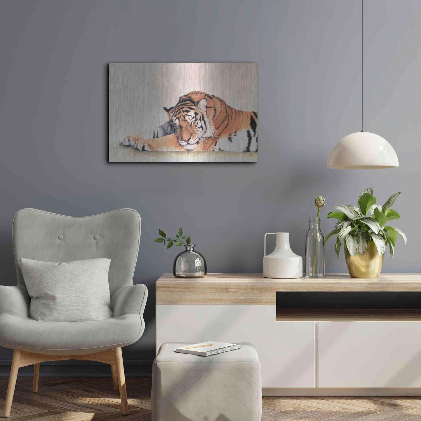 Luxe Metal Art 'Sleeping Tiger' by Jan Henderson, Metal Wall Art,24x16