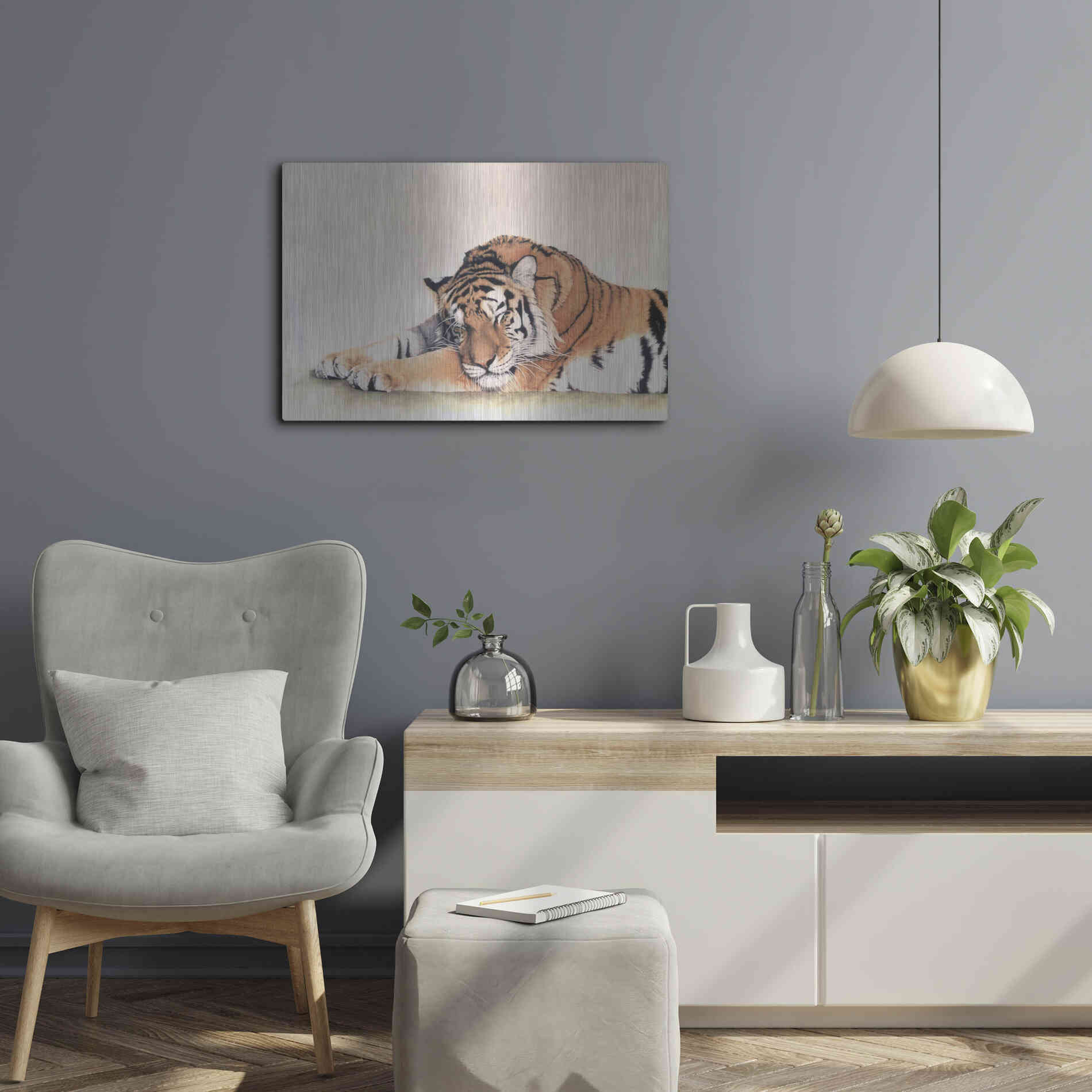 Luxe Metal Art 'Sleeping Tiger' by Jan Henderson, Metal Wall Art,24x16