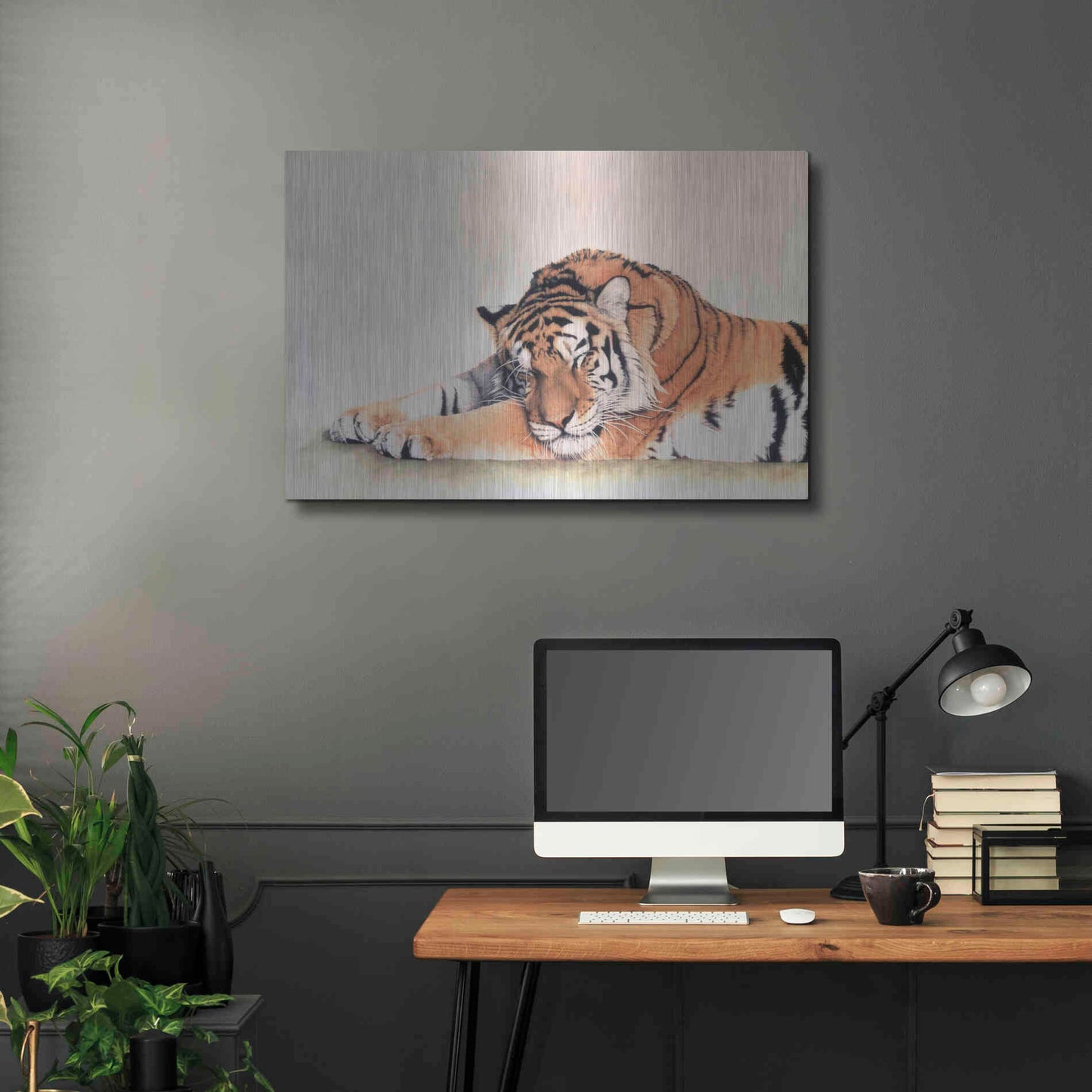 Luxe Metal Art 'Sleeping Tiger' by Jan Henderson, Metal Wall Art,36x24