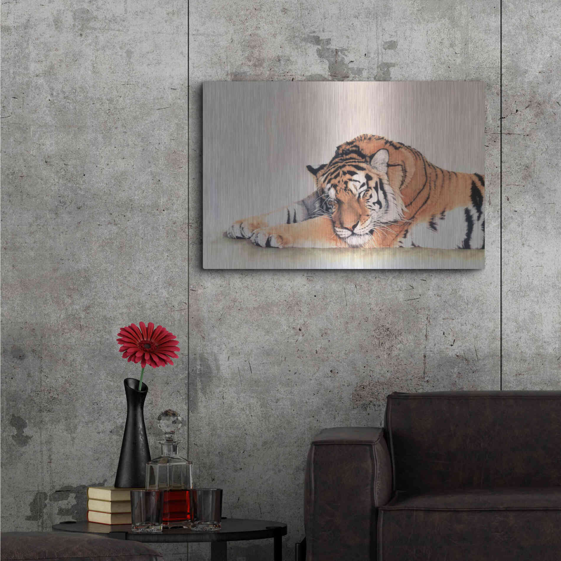Luxe Metal Art 'Sleeping Tiger' by Jan Henderson, Metal Wall Art,36x24