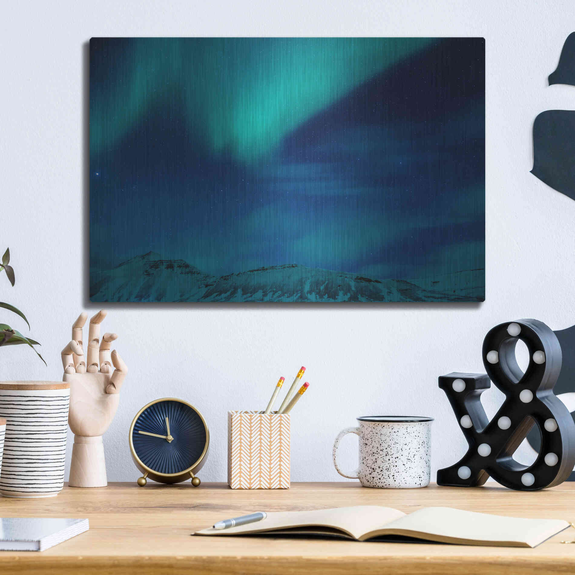 Luxe Metal Art 'Amazing Northern Lights Blue' by Luxe Portfolio, Metal Wall Art,16x12