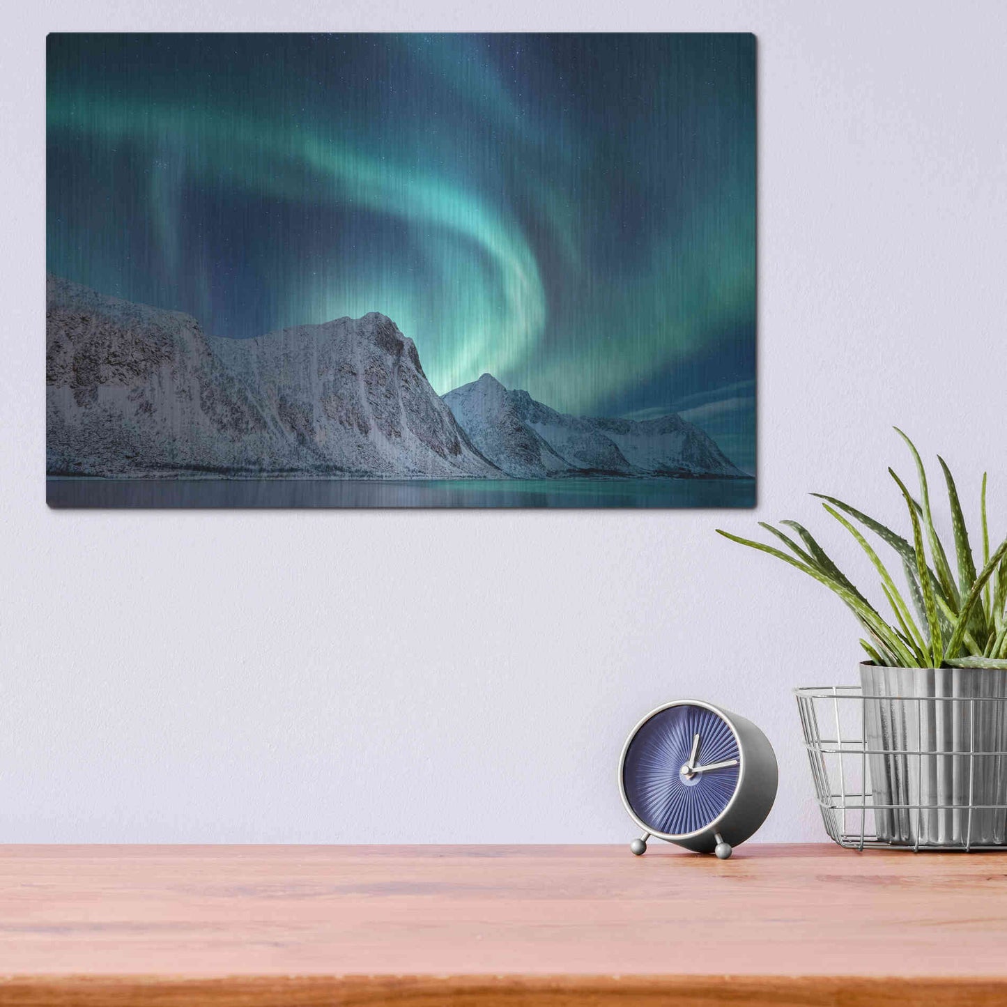 Luxe Metal Art 'Aurora Borealis In Norway Green' by Luxe Portfolio, Metal Wall Art,16x12