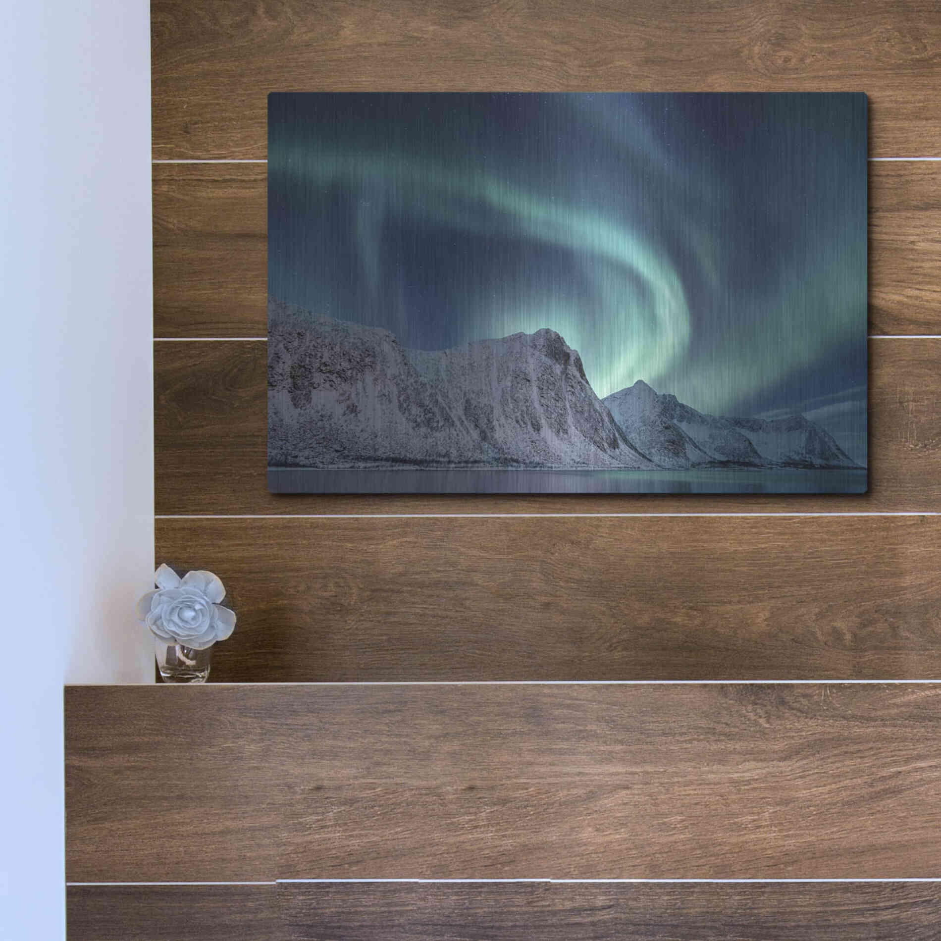 Luxe Metal Art 'Aurora Borealis In Norway Green' by Luxe Portfolio, Metal Wall Art,16x12