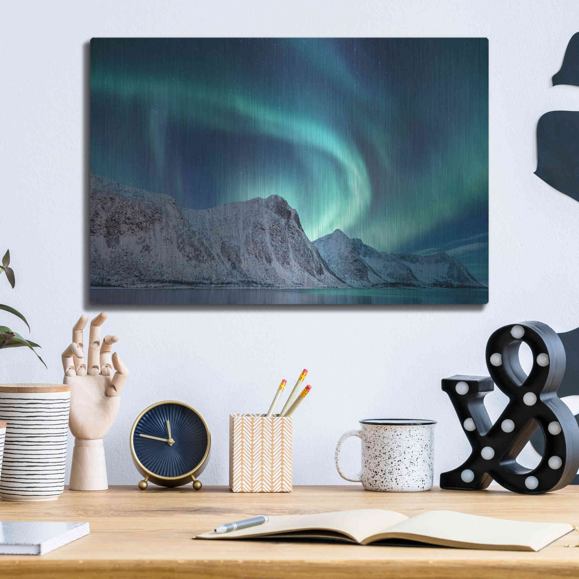 Luxe Metal Art 'Aurora Borealis In Norway Green' by Luxe Portfolio, Metal Wall Art,16x12