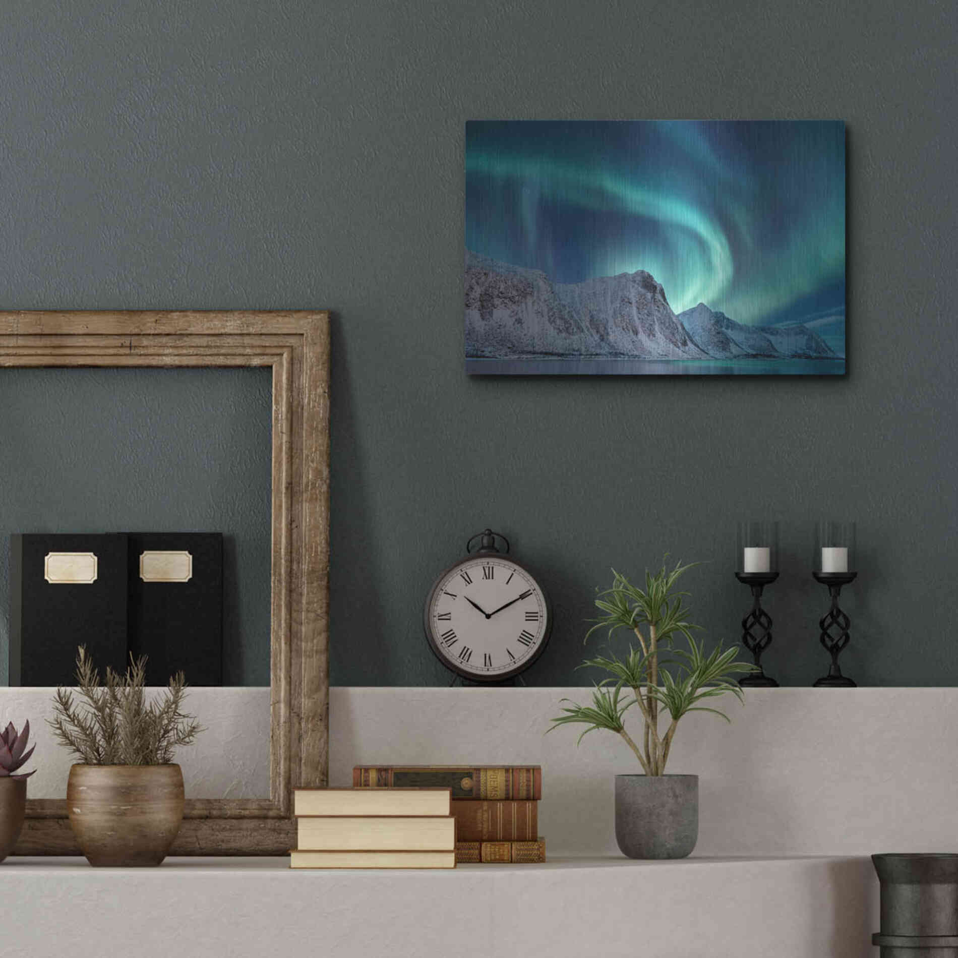 Luxe Metal Art 'Aurora Borealis In Norway Green' by Luxe Portfolio, Metal Wall Art,16x12