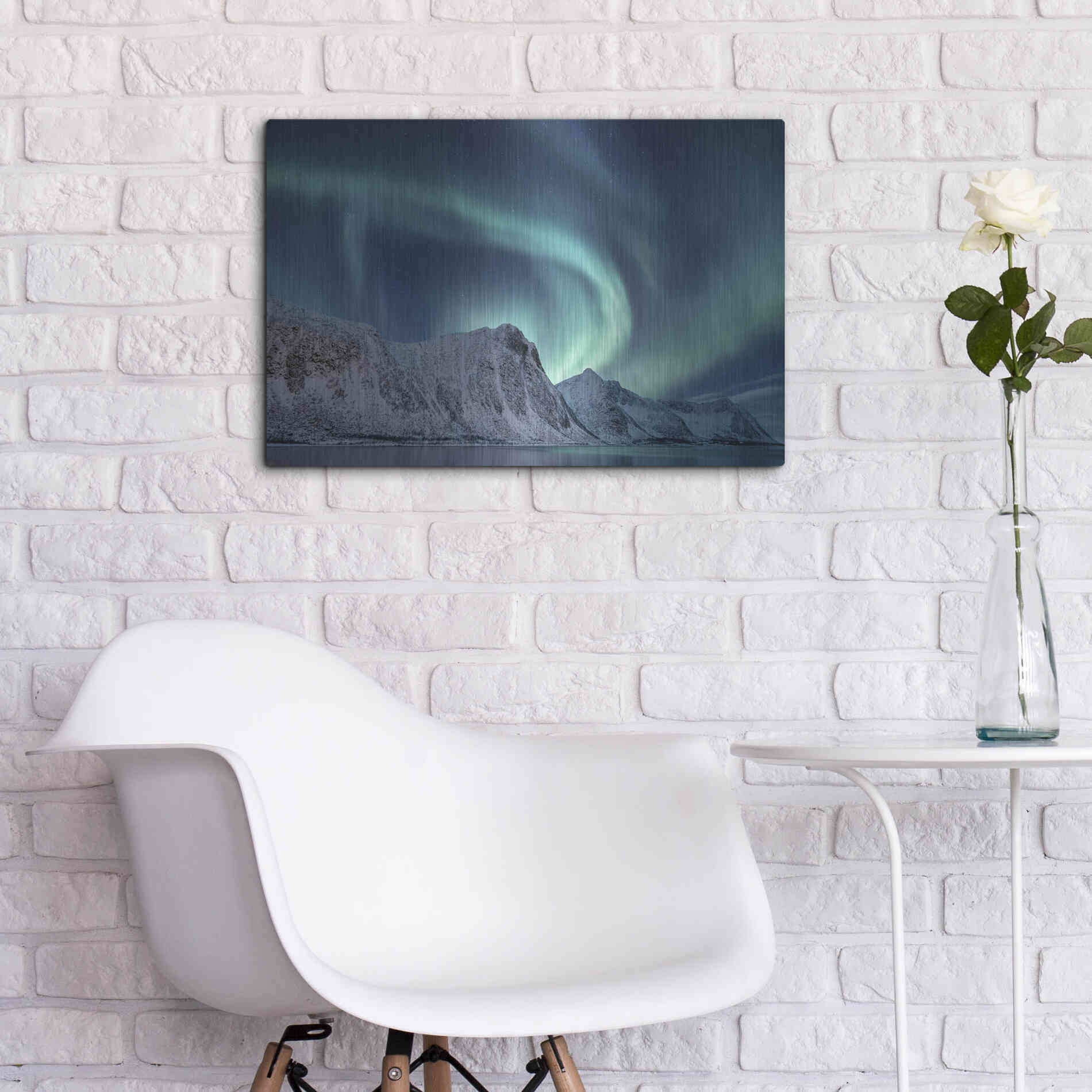 Luxe Metal Art 'Aurora Borealis In Norway Green' by Luxe Portfolio, Metal Wall Art,24x16