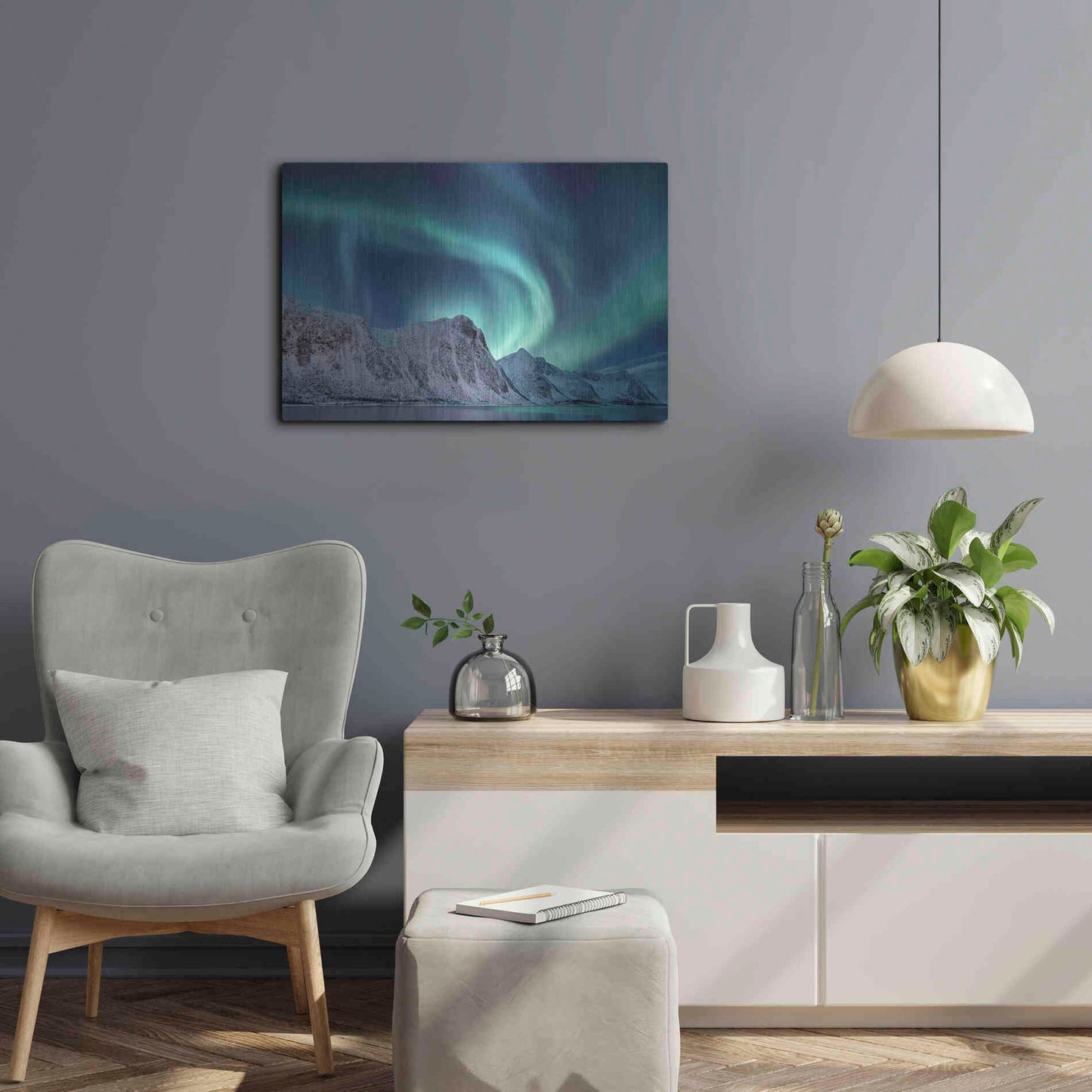 Luxe Metal Art 'Aurora Borealis In Norway Green' by Luxe Portfolio, Metal Wall Art,24x16