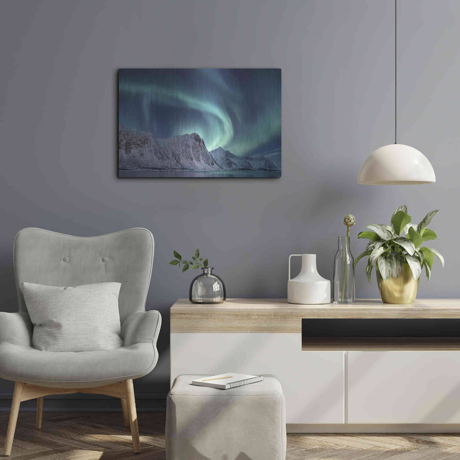 Luxe Metal Art 'Aurora Borealis In Norway Green' by Luxe Portfolio, Metal Wall Art,24x16