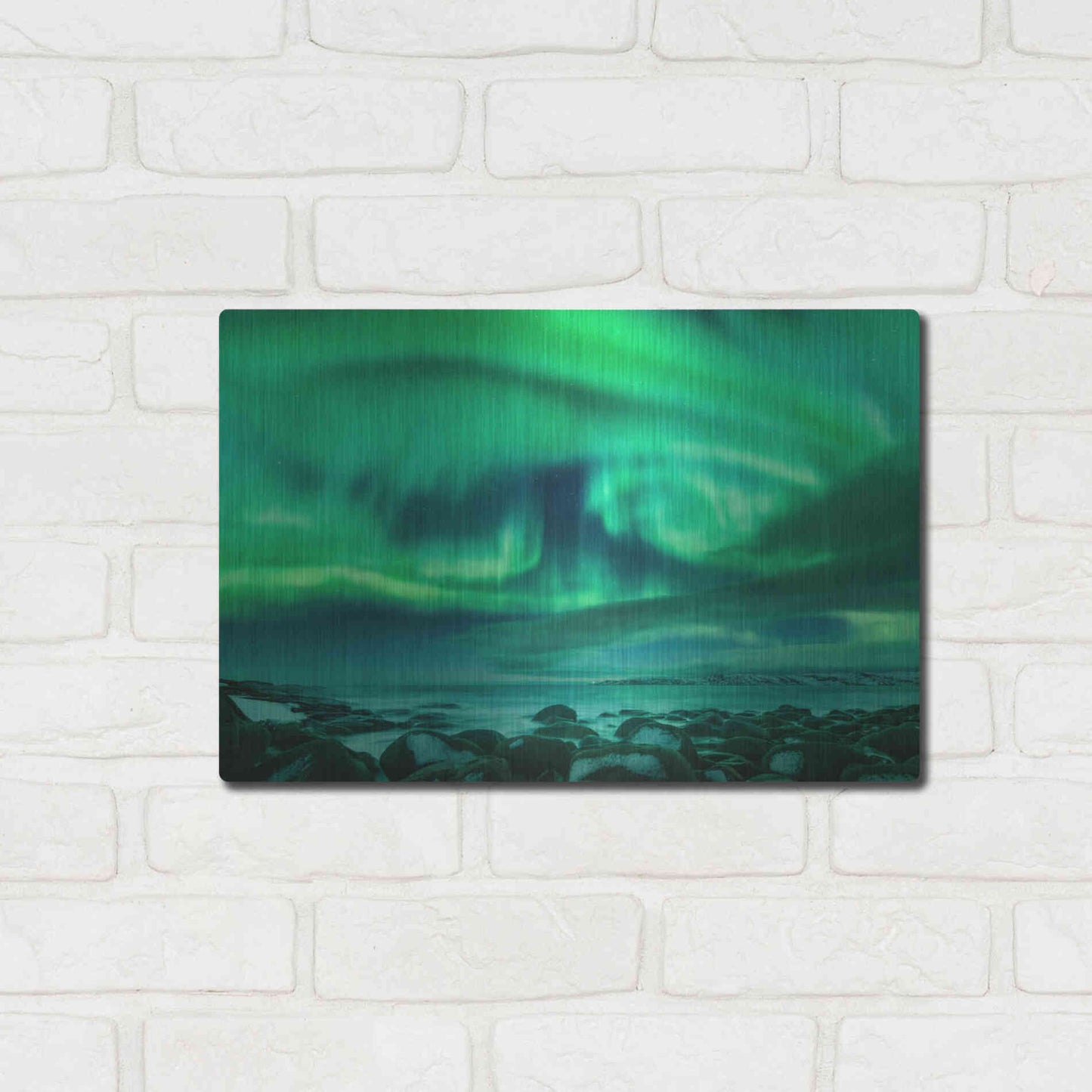 Luxe Metal Art 'Aurora Borealis Over Ocean' by Luxe Portfolio, Metal Wall Art,16x12
