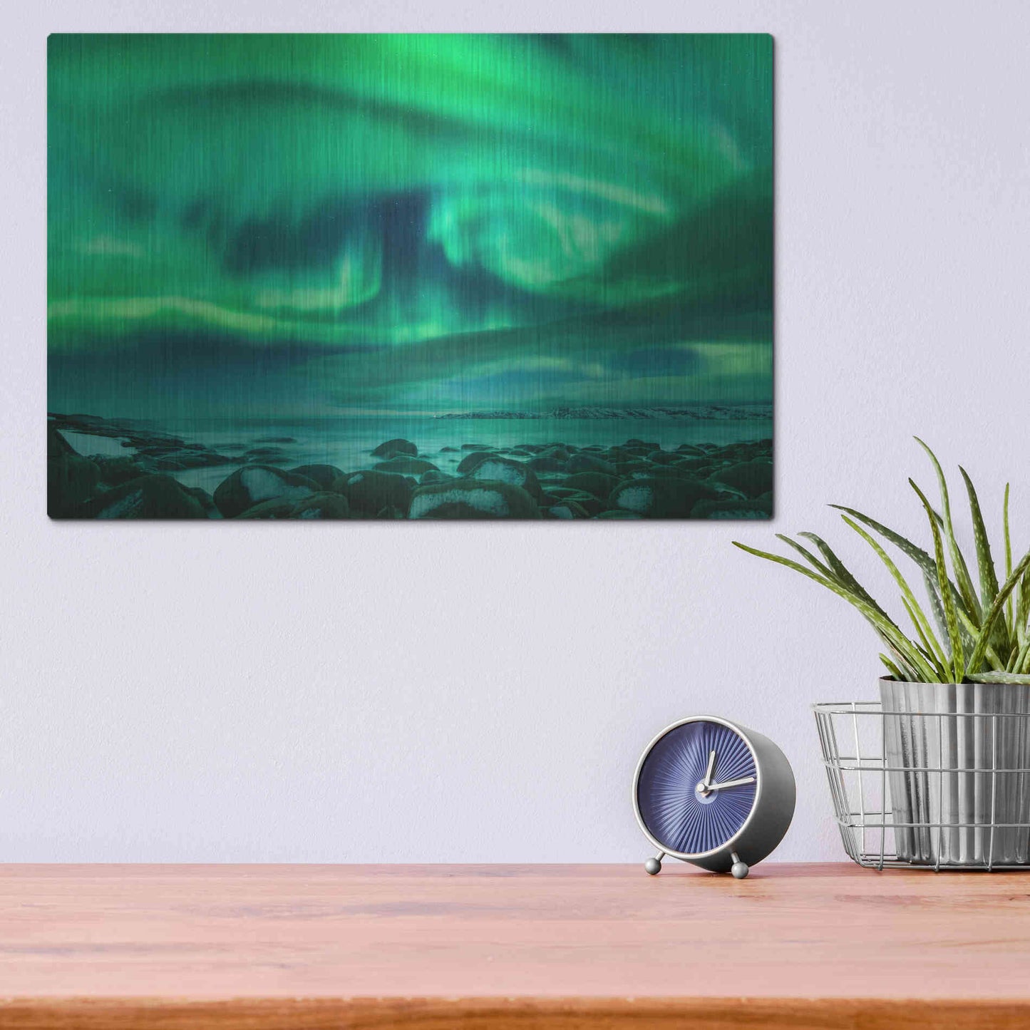 Luxe Metal Art 'Aurora Borealis Over Ocean' by Luxe Portfolio, Metal Wall Art,16x12