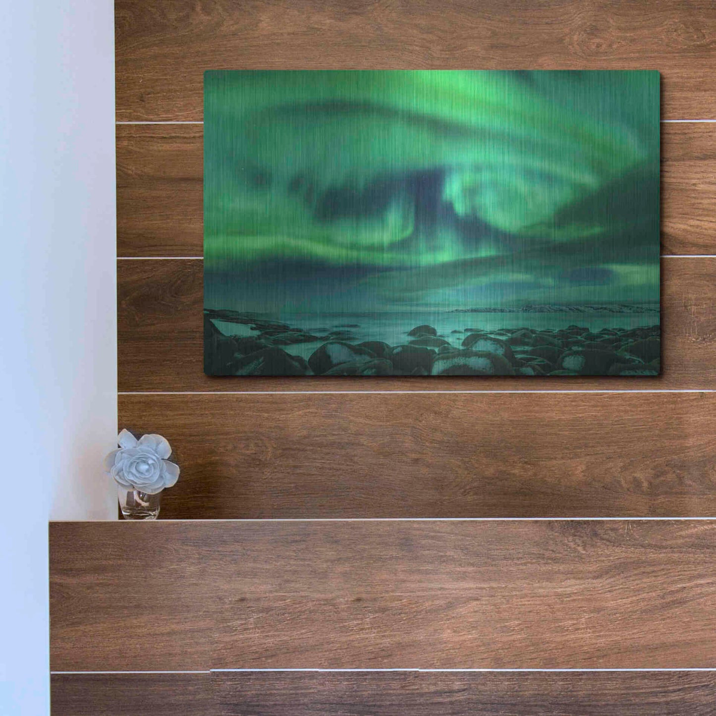 Luxe Metal Art 'Aurora Borealis Over Ocean' by Luxe Portfolio, Metal Wall Art,16x12