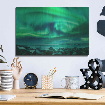 Luxe Metal Art 'Aurora Borealis Over Ocean' by Luxe Portfolio, Metal Wall Art,16x12