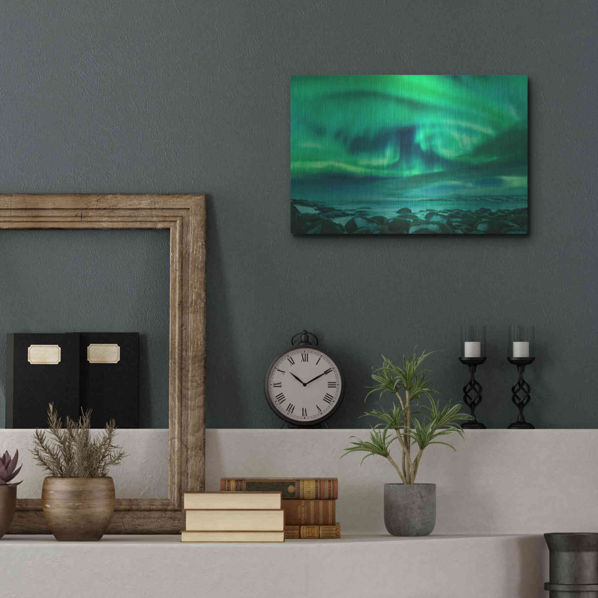 Luxe Metal Art 'Aurora Borealis Over Ocean' by Luxe Portfolio, Metal Wall Art,16x12