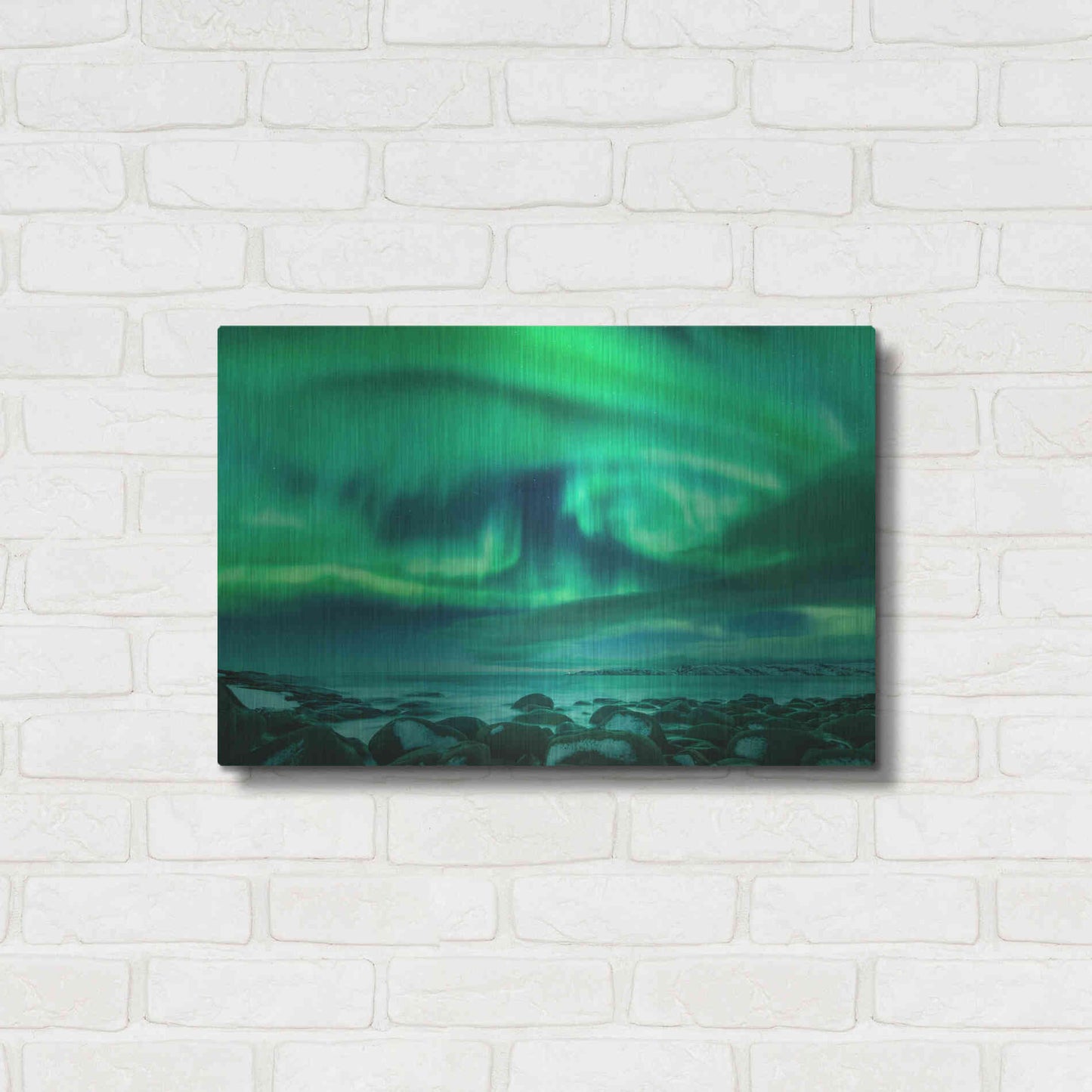 Luxe Metal Art 'Aurora Borealis Over Ocean' by Luxe Portfolio, Metal Wall Art,24x16
