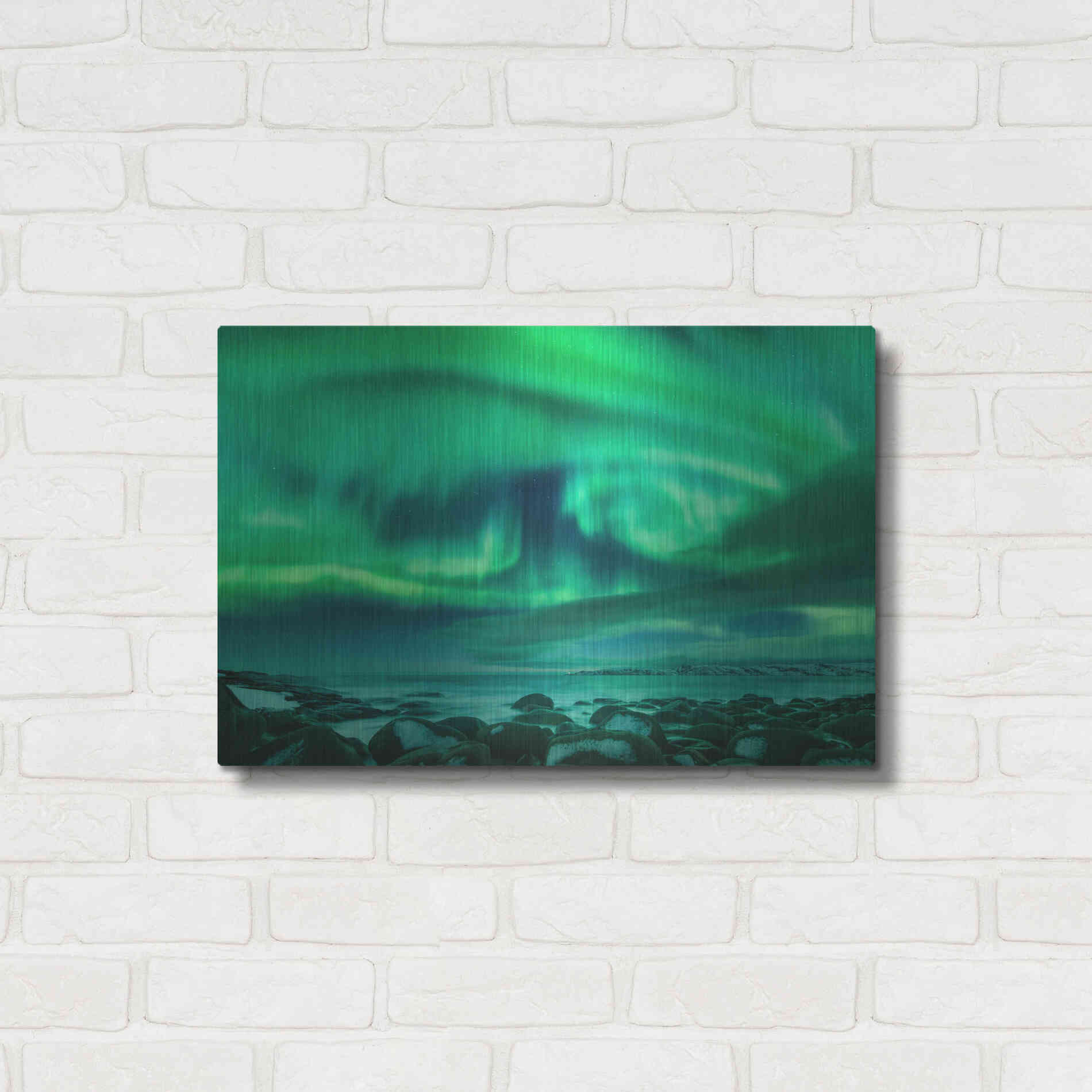 Luxe Metal Art 'Aurora Borealis Over Ocean' by Luxe Portfolio, Metal Wall Art,24x16