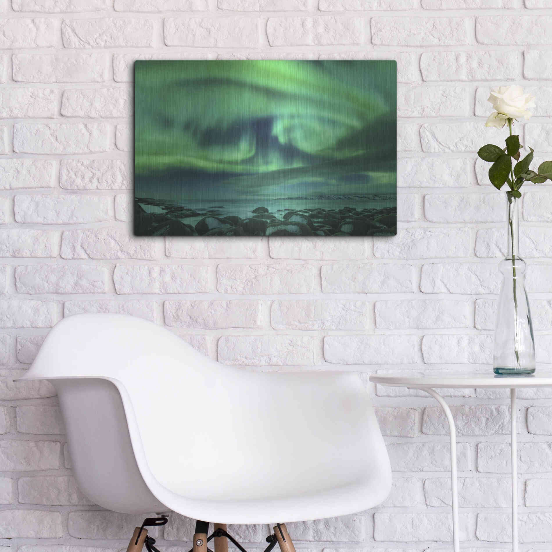 Luxe Metal Art 'Aurora Borealis Over Ocean' by Luxe Portfolio, Metal Wall Art,24x16