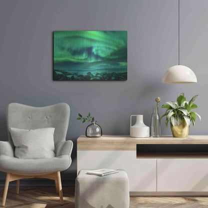 Luxe Metal Art 'Aurora Borealis Over Ocean' by Luxe Portfolio, Metal Wall Art,24x16