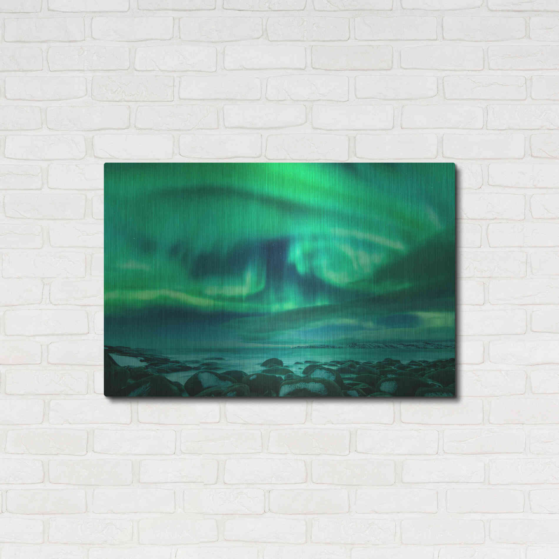 Luxe Metal Art 'Aurora Borealis Over Ocean' by Luxe Portfolio, Metal Wall Art,36x24