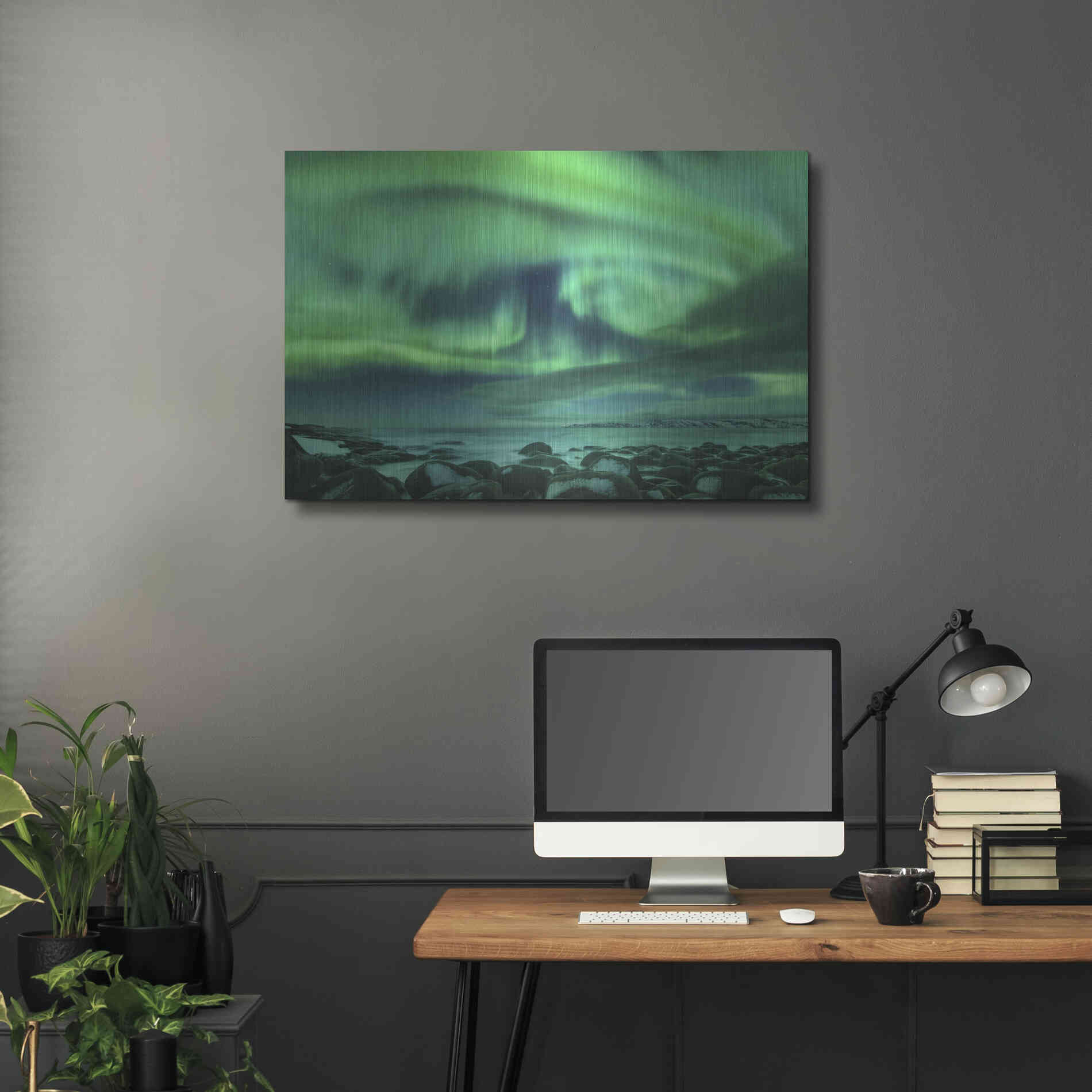 Luxe Metal Art 'Aurora Borealis Over Ocean' by Luxe Portfolio, Metal Wall Art,36x24