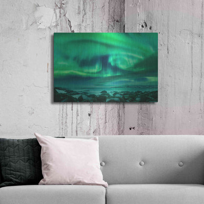 Luxe Metal Art 'Aurora Borealis Over Ocean' by Luxe Portfolio, Metal Wall Art,36x24