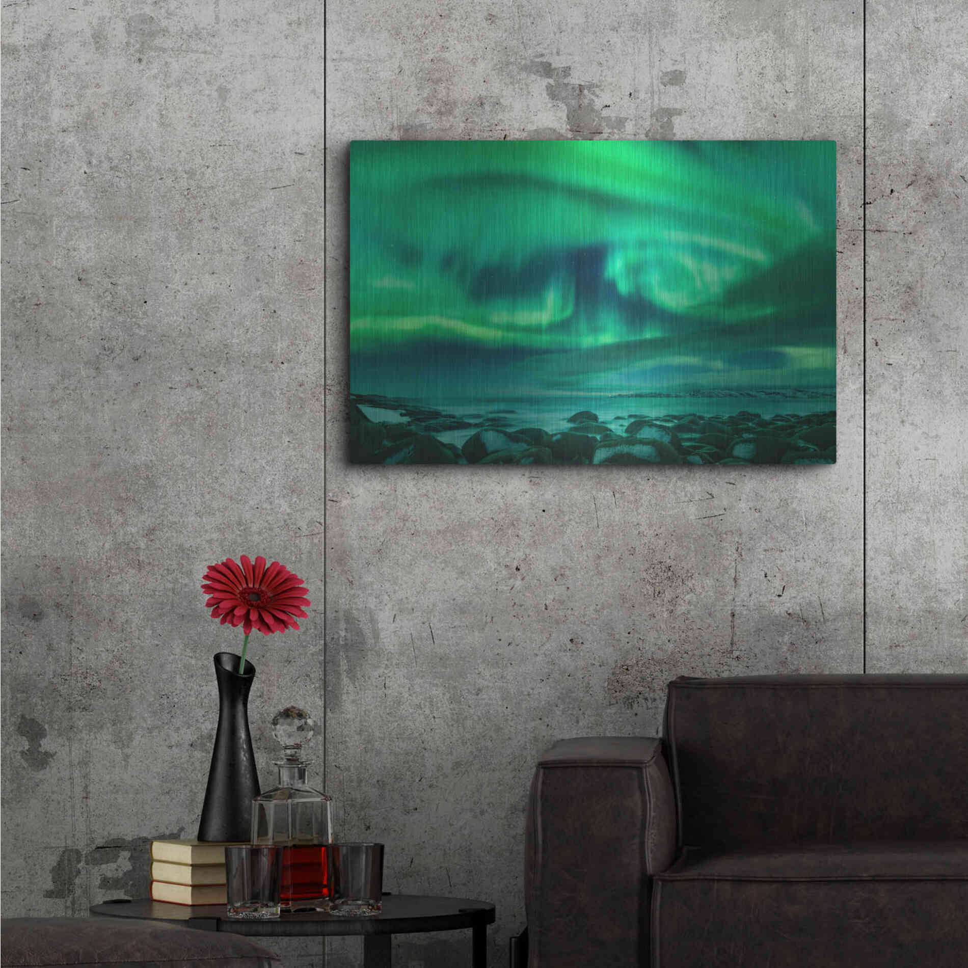 Luxe Metal Art 'Aurora Borealis Over Ocean' by Luxe Portfolio, Metal Wall Art,36x24
