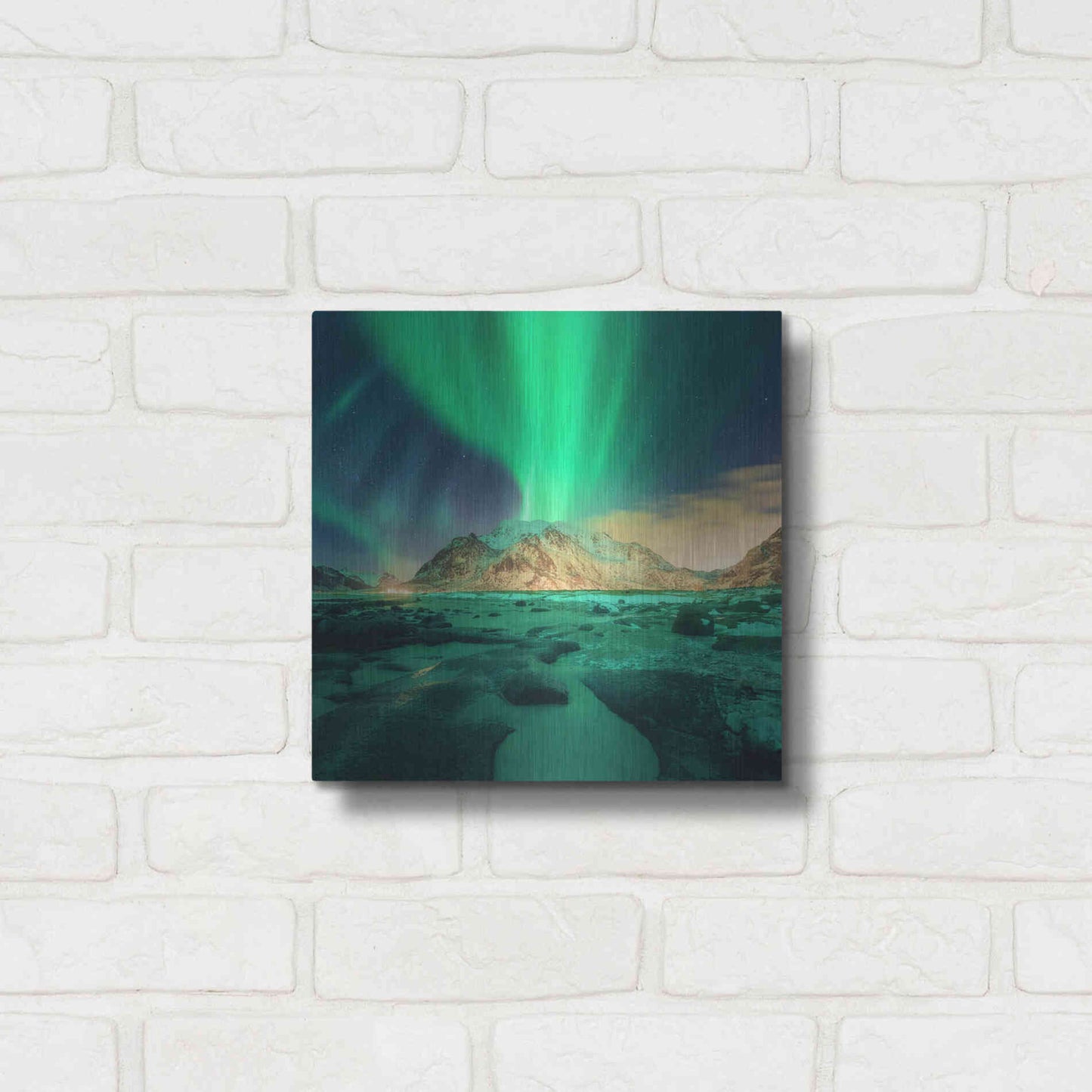 Luxe Metal Art 'Aurora Over Snowy Mountains' by Luxe Portfolio, Metal Wall Art,12x12