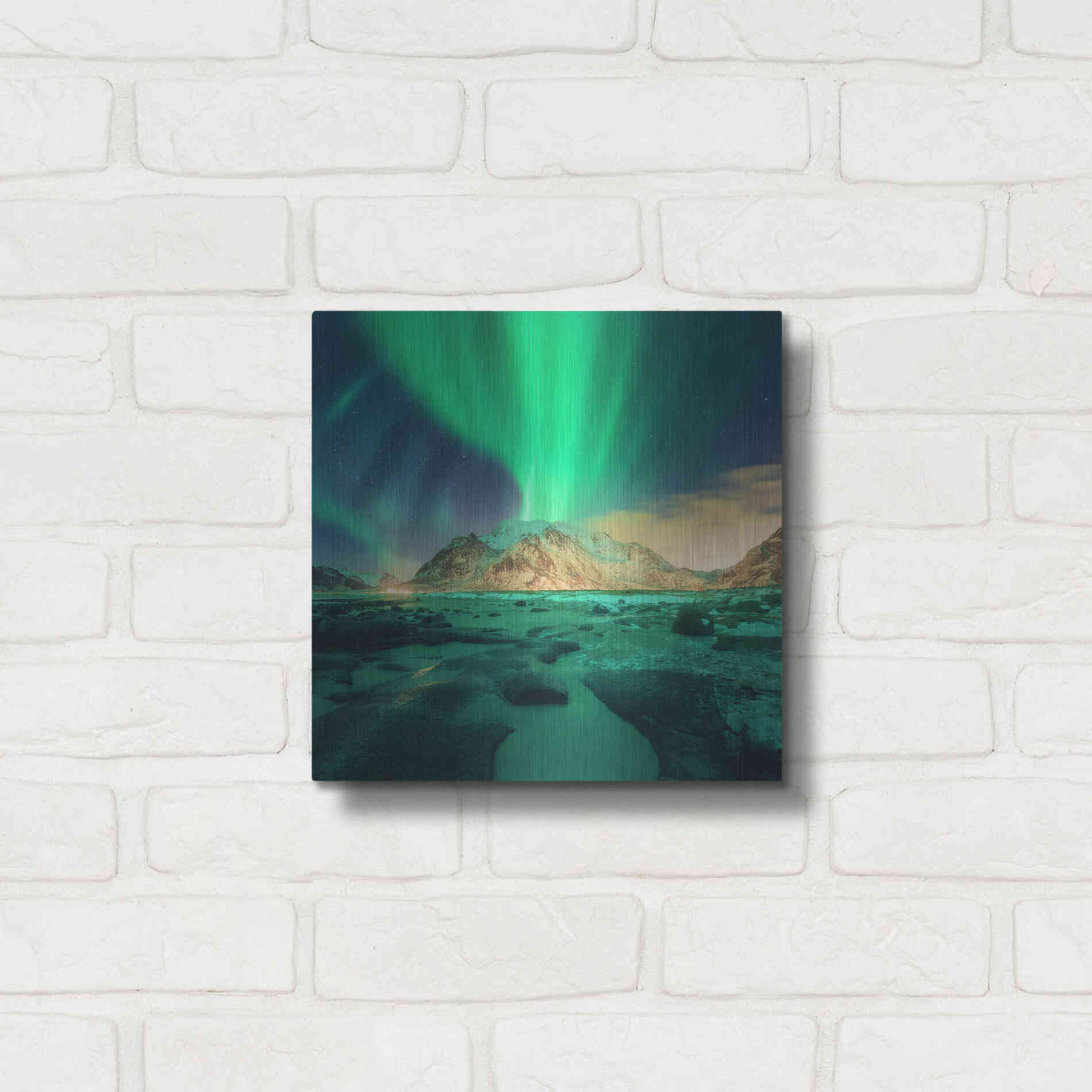 Luxe Metal Art 'Aurora Over Snowy Mountains' by Luxe Portfolio, Metal Wall Art,12x12