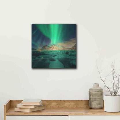 Luxe Metal Art 'Aurora Over Snowy Mountains' by Luxe Portfolio, Metal Wall Art,12x12