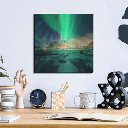 Luxe Metal Art 'Aurora Over Snowy Mountains' by Luxe Portfolio, Metal Wall Art,12x12