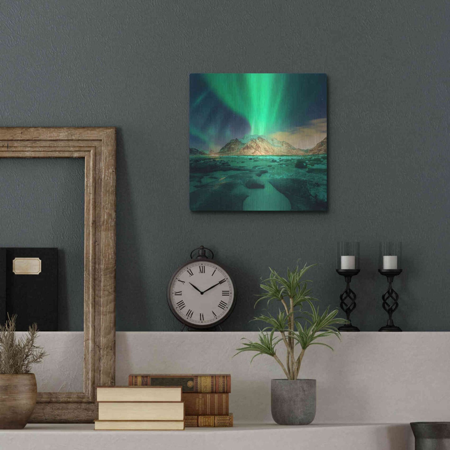 Luxe Metal Art 'Aurora Over Snowy Mountains' by Luxe Portfolio, Metal Wall Art,12x12