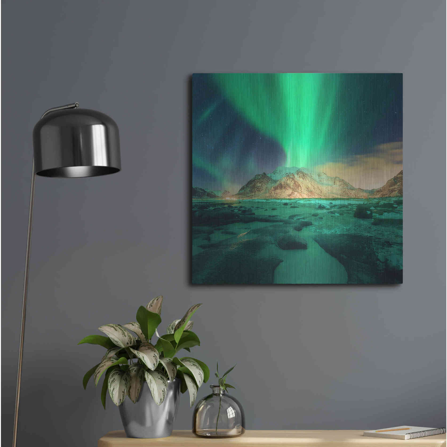 Luxe Metal Art 'Aurora Over Snowy Mountains' by Luxe Portfolio, Metal Wall Art,24x24