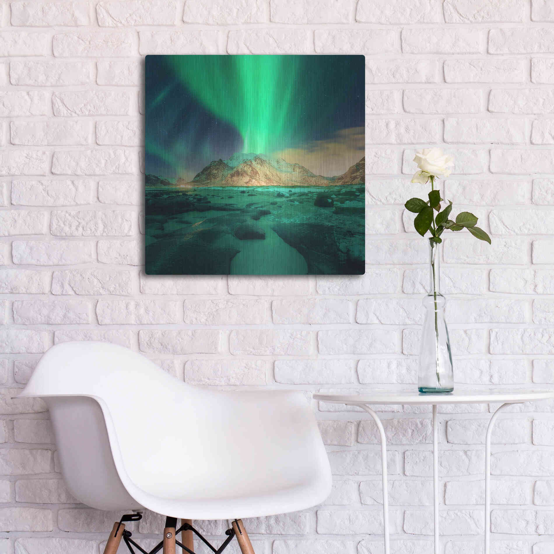 Luxe Metal Art 'Aurora Over Snowy Mountains' by Luxe Portfolio, Metal Wall Art,24x24