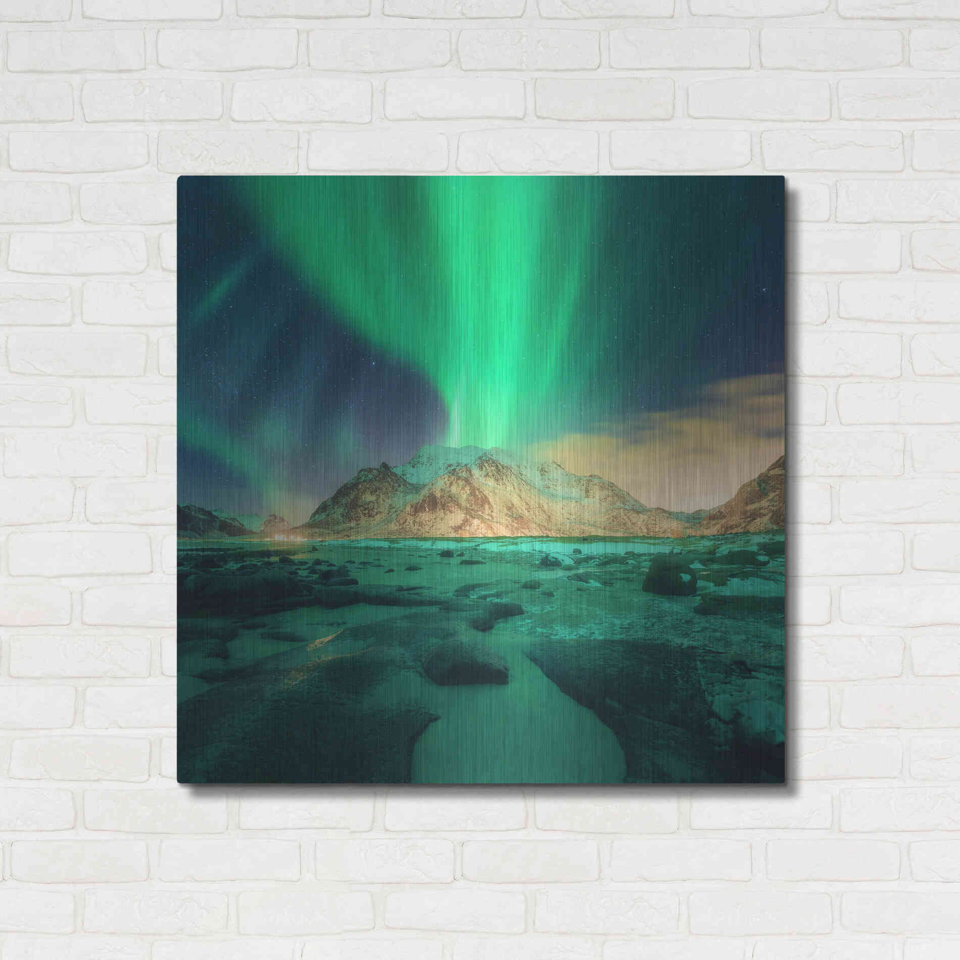 Luxe Metal Art 'Aurora Over Snowy Mountains' by Luxe Portfolio, Metal Wall Art,36x36