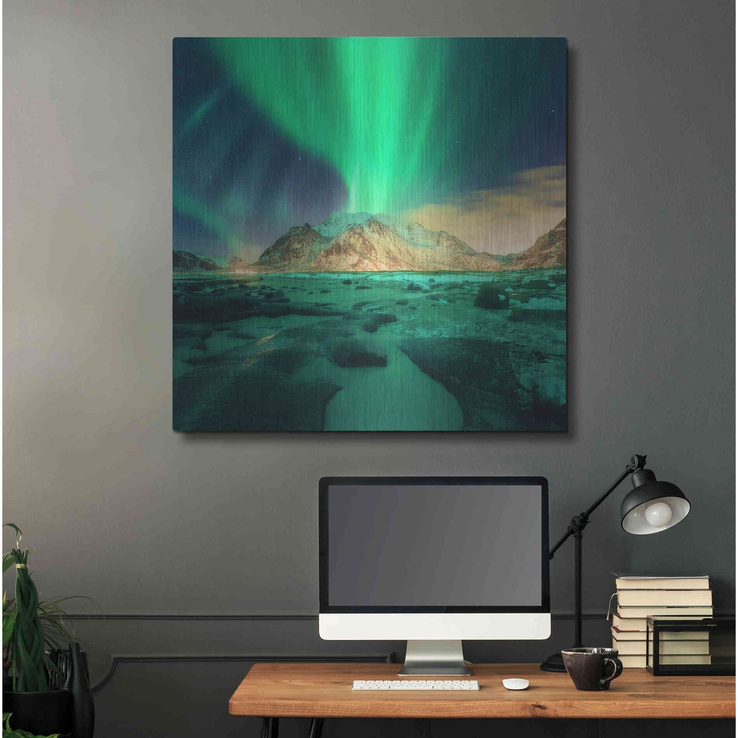 Luxe Metal Art 'Aurora Over Snowy Mountains' by Luxe Portfolio, Metal Wall Art,36x36