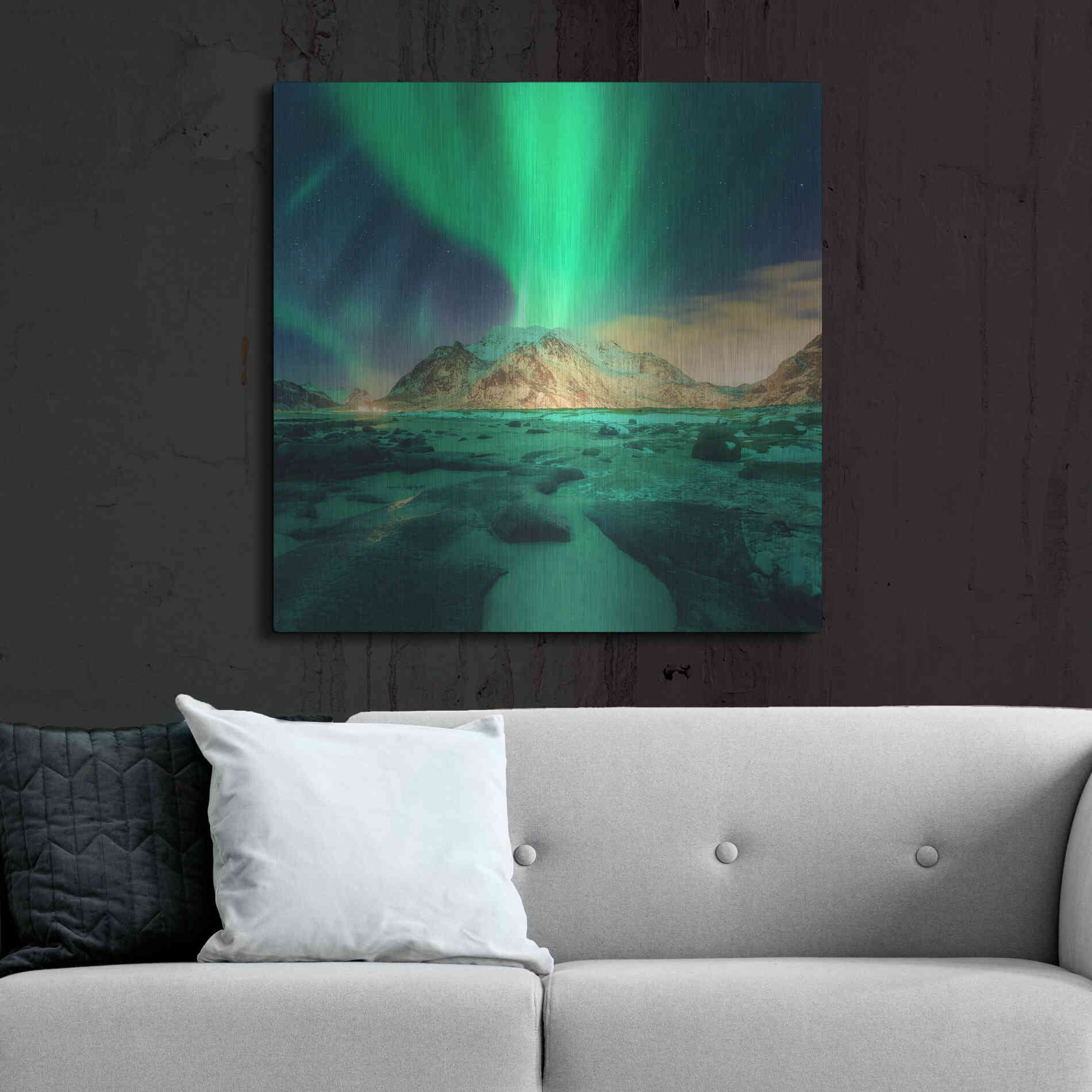 Luxe Metal Art 'Aurora Over Snowy Mountains' by Luxe Portfolio, Metal Wall Art,36x36