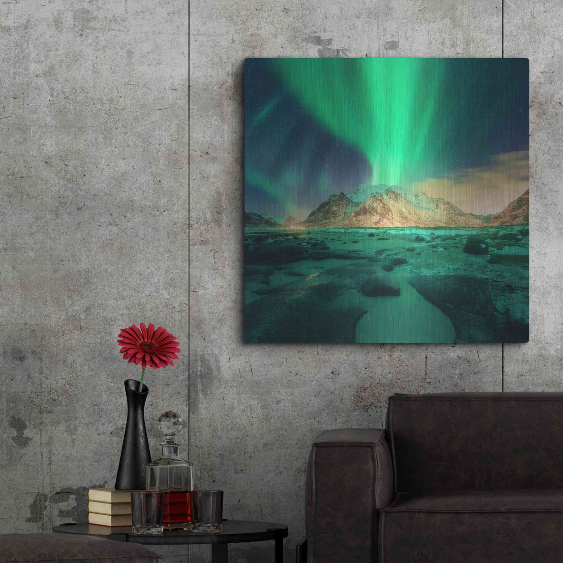 Luxe Metal Art 'Aurora Over Snowy Mountains' by Luxe Portfolio, Metal Wall Art,36x36