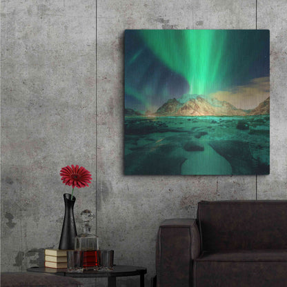 Luxe Metal Art 'Aurora Over Snowy Mountains' by Luxe Portfolio, Metal Wall Art,36x36