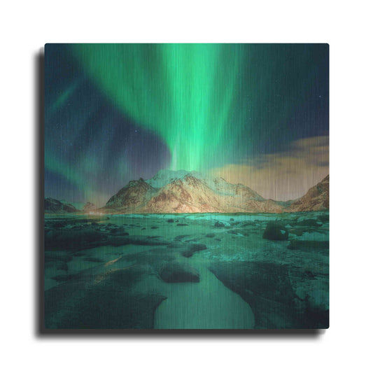Luxe Metal Art 'Aurora Over Snowy Mountains' by Luxe Portfolio, Metal Wall Art