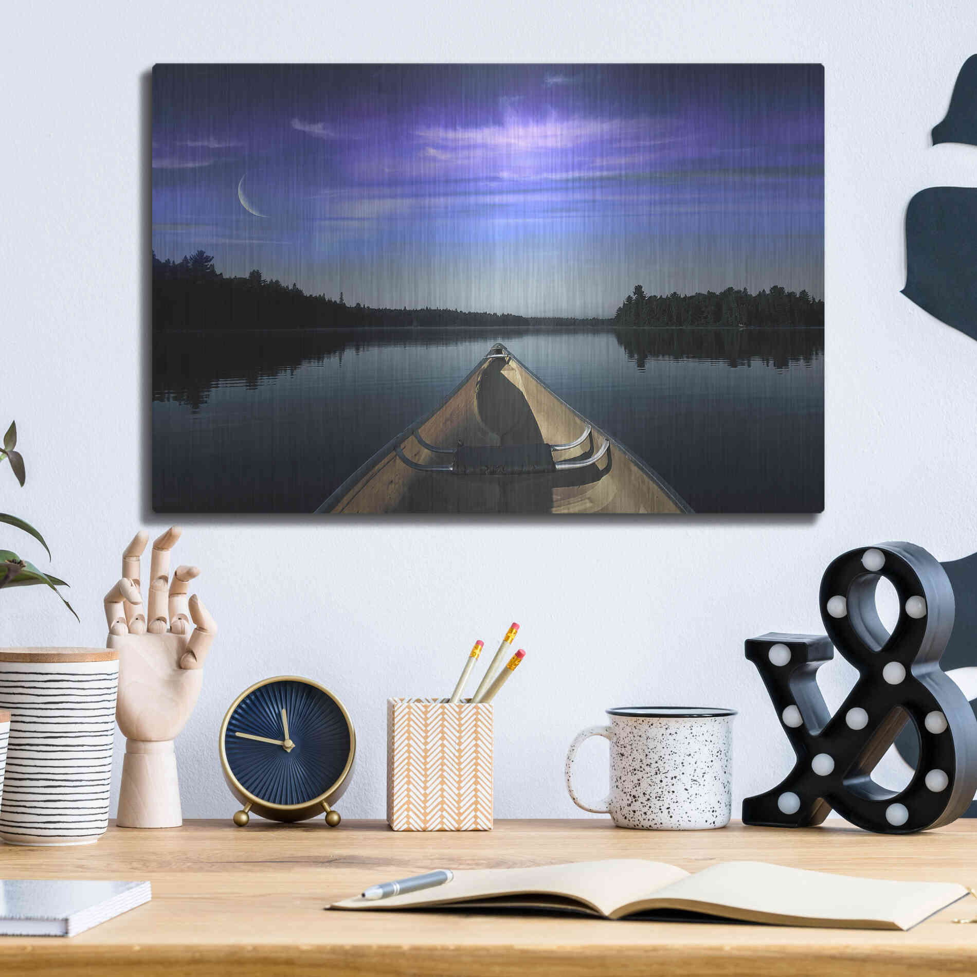 Luxe Metal Art 'Canoeing Under The Northern Lights' by Luxe Portfolio, Metal Wall Art,16x12