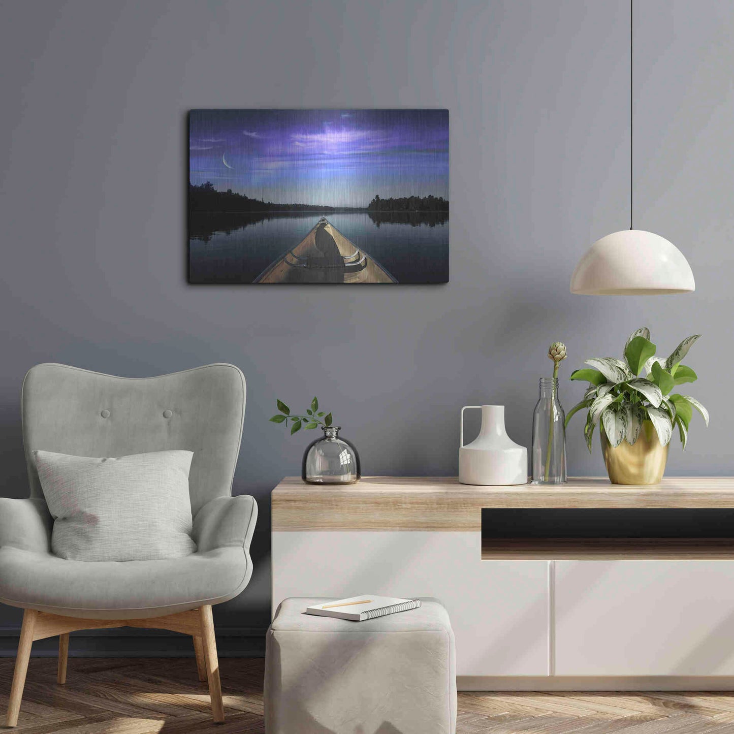 Luxe Metal Art 'Canoeing Under The Northern Lights' by Luxe Portfolio, Metal Wall Art,24x16