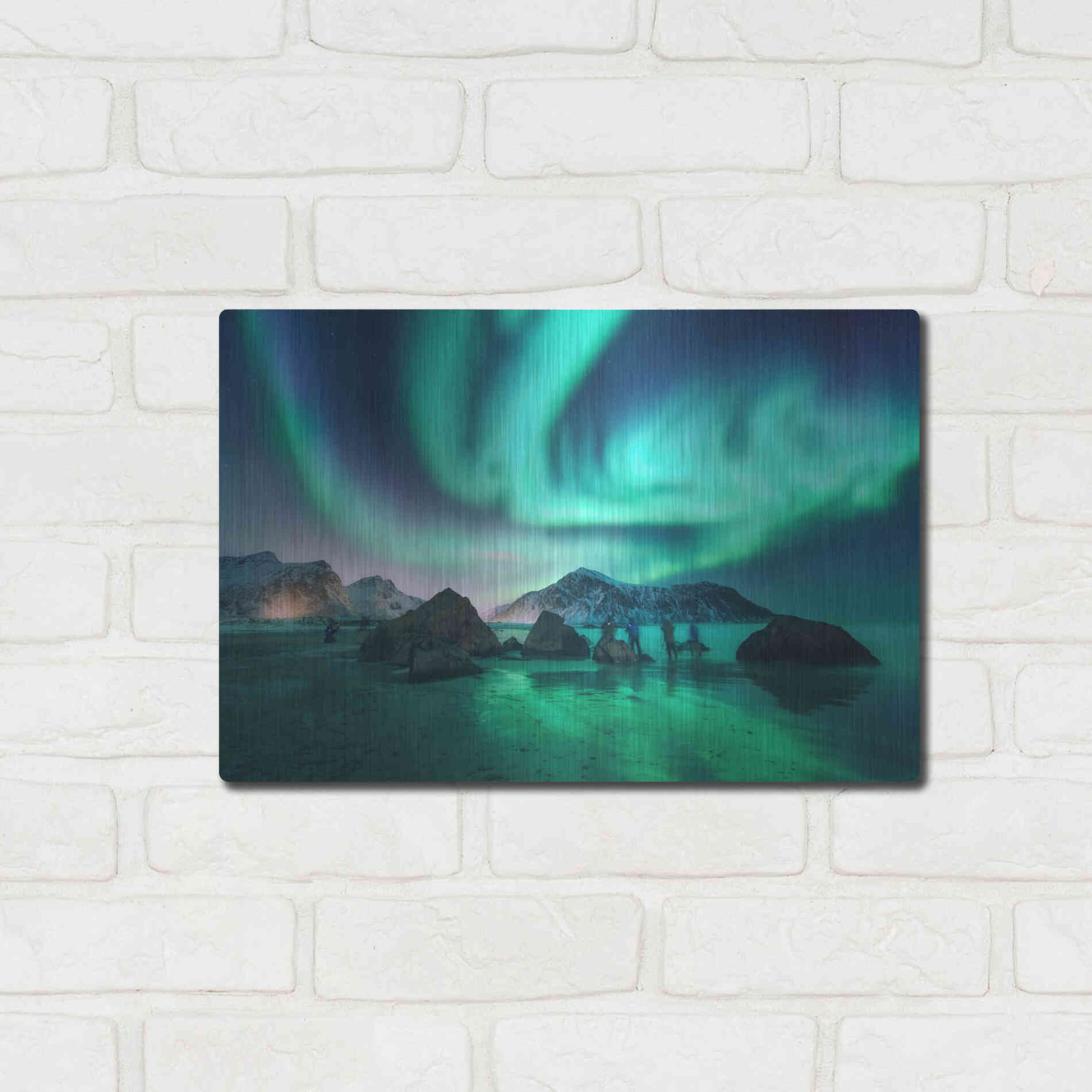 Luxe Metal Art 'Green Aurora Borealis And People' by Luxe Portfolio, Metal Wall Art,16x12